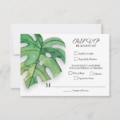 Tropische olievlekken botanische bruiloft RSVP kaartje (Voorkant)
