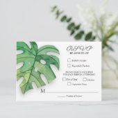 Tropische olievlekken botanische bruiloft RSVP kaartje (Staand voorkant)