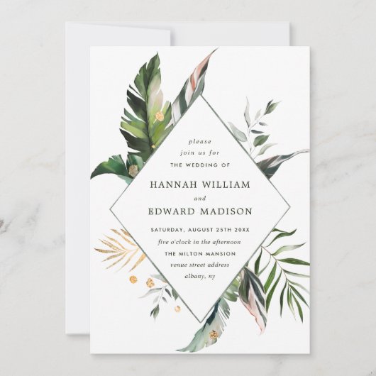 Tropische olievlekken Groene bruiloft Kaart (Voorkant)