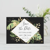 Tropische olievlekken zwart en goudlegant geometri save the date (Staand voorkant)