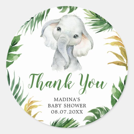 Tropische olifant Baby shower dank u Sticker (Voorkant)