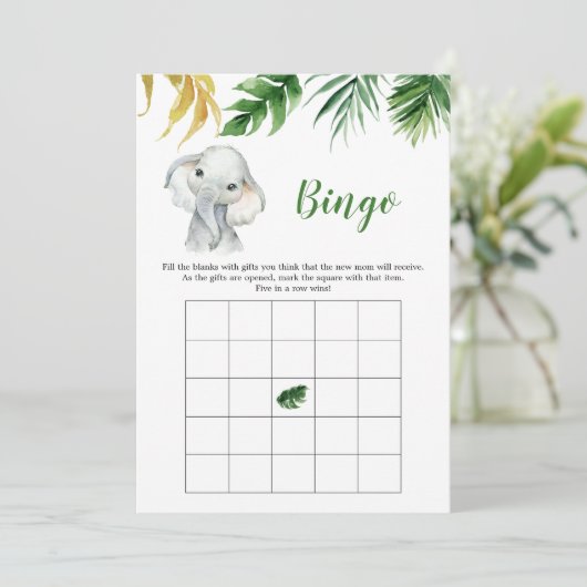 Tropische Olifant Boy Baby shower Bingogame Kaart (Staand voorkant)