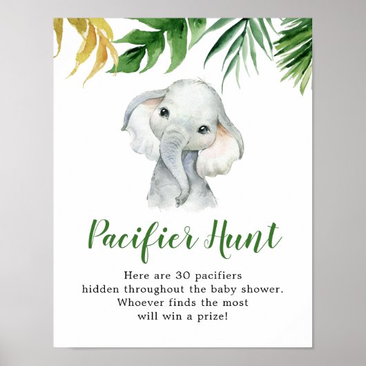 Tropische Olifant Boy Baby shower Fopspeen Hunt Poster (Voorkant)