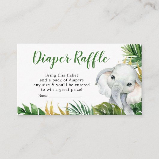 Tropische Olifant Boy Baby shower Luier Raffle Informatiekaartje (Voorkant)