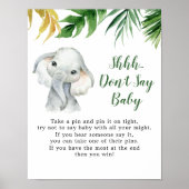 Tropische Olifant Boy Baby shower zeg geen Baby Poster (Voorkant)