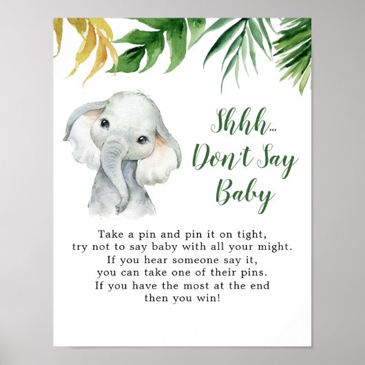 Tropische Olifant Boy Baby shower zeg geen Baby Poster (Voorkant)