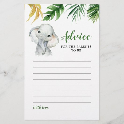 Tropische Olifant Jongen Baby shower Advies Kaart (Voorkant)
