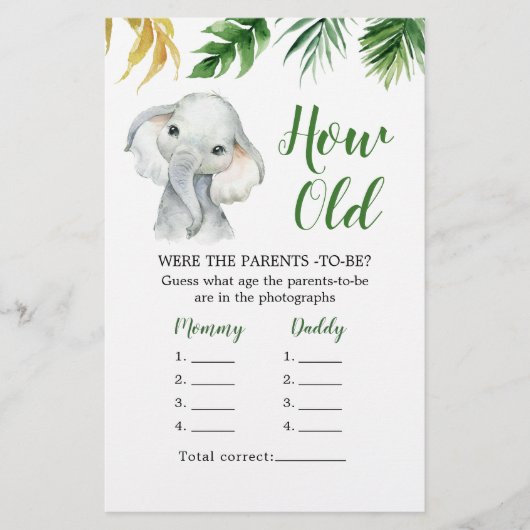 Tropische Olifant Jongen Baby shower Hoe Oude Oude (Voorkant)