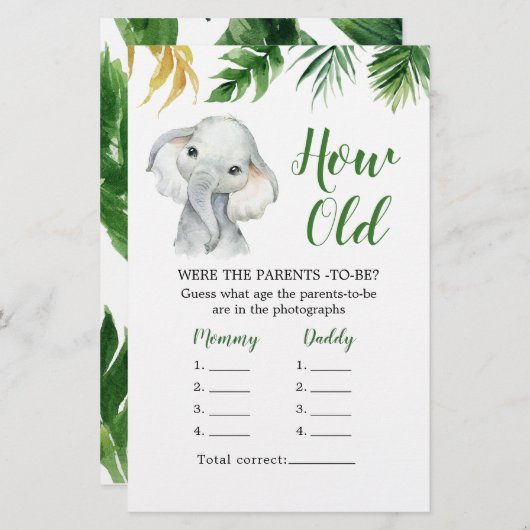Tropische Olifant Jongen Baby shower Hoe Oude Oude (Voorkant / Achterkant)