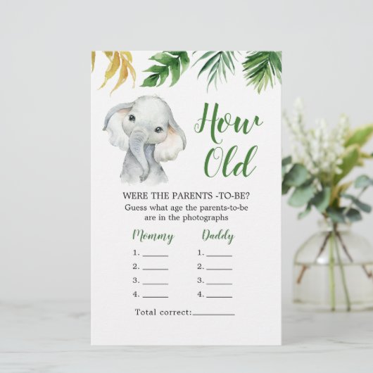Tropische Olifant Jongen Baby shower Hoe Oude Oude (Staand voorkant)