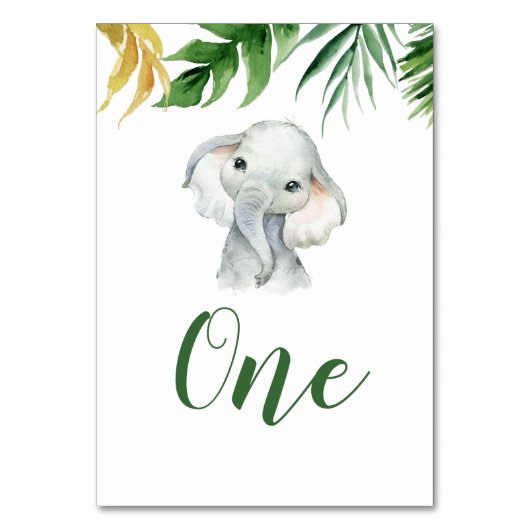Tropische Olifant Jongen Baby shower Tafelnummer (Voorkant)