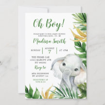 Tropische Olifant Jongen Baby shower Uitnodiging