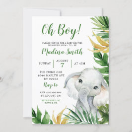 Tropische Olifant Jongen Baby shower Uitnodiging