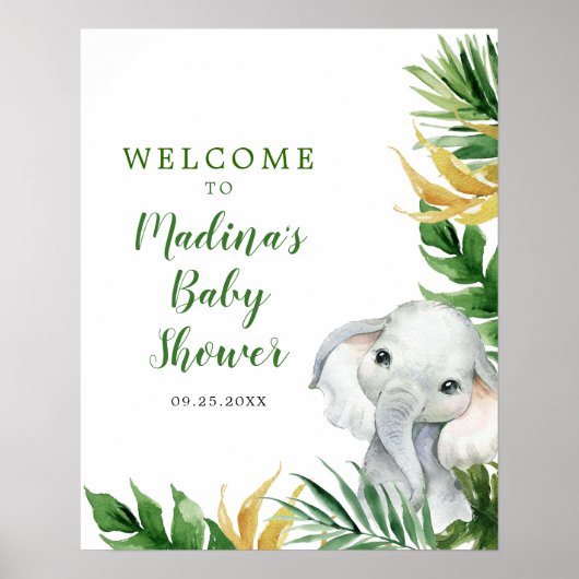 Tropische Olifant Jongen Baby shower Uitnodiging Poster (Voorkant)