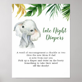 Tropische olifant jongen late nacht luier teken poster