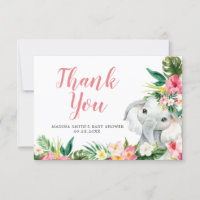 Tropische olifant meisje Baby shower dank u kaart