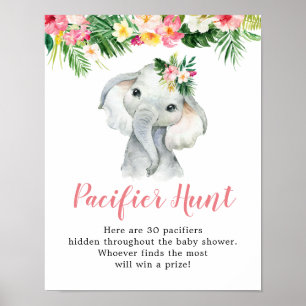 Tropische Olifant Meisje Baby shower Fopspeen Hunt Poster