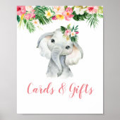 Tropische Olifant Meisje Baby shower Kaarten & Ges Poster (Voorkant)
