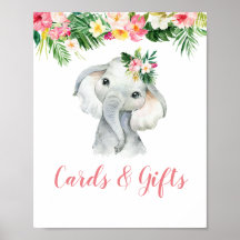 Tropische Olifant Meisje Baby shower Kaarten & Ges