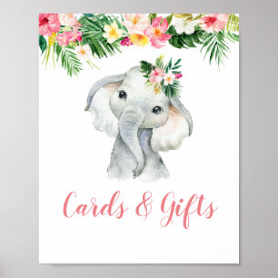 Tropische Olifant Meisje Baby shower Kaarten & Ges Poster