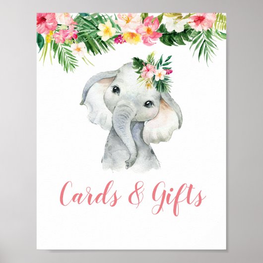Tropische Olifant Meisje Baby shower Kaarten & Ges Poster (Voorkant)