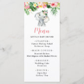 Tropische Olifant Meisje Baby shower Menu Teken (Voorkant)