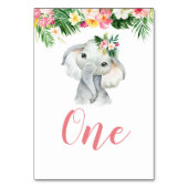 Tropische Olifant Meisje Baby shower Tafelnummer (Achterkant)