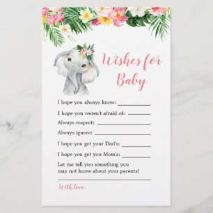 Tropische Olifant Meisje Baby shower Wensen voor B