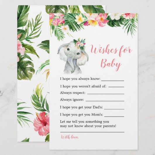 Tropische Olifant Meisje Baby shower Wensen voor B (Voorkant / Achterkant)