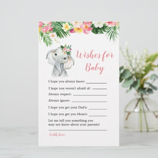 Tropische Olifant Meisje Baby shower Wensen voor B (Staand voorkant)