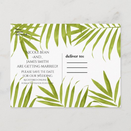 Tropische olifanten zomerbruiloft sparen de datum aankondigingskaart (Achterkant)