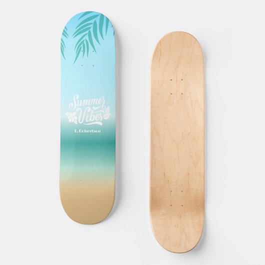 Tropische Ombre Beach Zomer Vibes Monogram Persoonlijk Skateboard (Voorkant)
