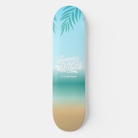 Tropische Ombre Beach Zomer Vibes Monogram Persoonlijk Skateboard (Voorkant)