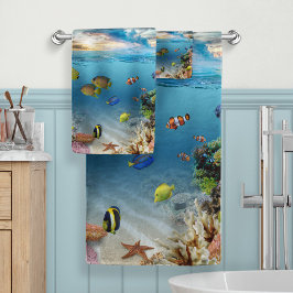 Tropische onderwaterscène in de visoceaan bad handdoek