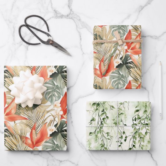 Tropische Oranje Anthurium Bloemige Bruidsbeurtdag Inpakpapier Vel (Voorkant)