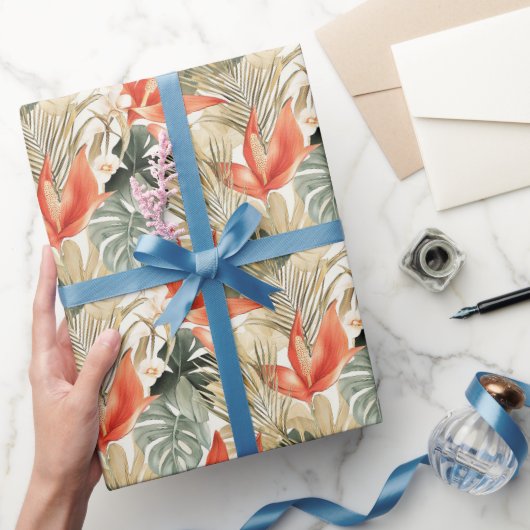 Tropische Oranje Anthurium Bloemige Bruidsmeisjes  Cadeaupapier (Geschenken)