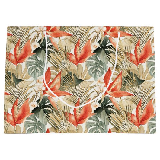 Tropische Oranje Anthurium Bloemige Bruiloft Feest Groot Cadeauzakje (Voorkant)