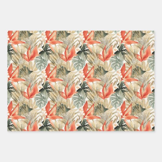 Tropische Oranje Anthurium Orchidee Bloemige Bruil Inpakpapier Vel (Voorkant 2)