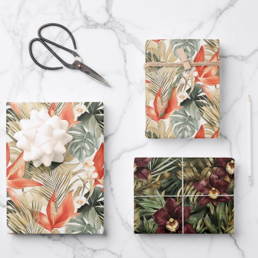 Tropische Oranje Anthurium Orchidee Bloemige Bruil Inpakpapier Vel (Voorkant)