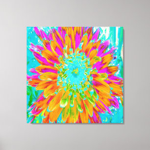Tropische Oranje en Heet Roze Sierdahlia Canvas Afdruk