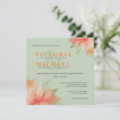 Tropische Oranje en Sage Linen Wedding Invitaties Kaart (Staand voorkant)