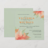 Tropische Oranje en Sage Linen Wedding Invitaties Kaart (Voorkant / Achterkant)