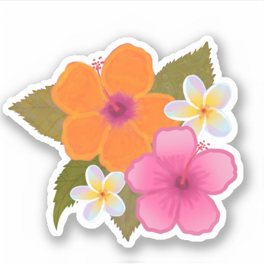 TROPISCHE ORANJE HIBISCUS PLUMERIA HAWAÏNE FLOWERS STICKER (Voorkant)