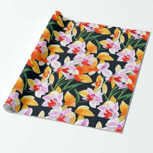 Tropische Oranje Orchidee Flora Waterverf Cadeaupapier