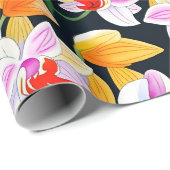 Tropische Oranje Orchidee Flora Waterverf Cadeaupapier (Rol Hoek)