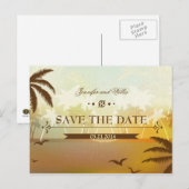Tropische Oranje strandbestemming Save the Date Aankondigingskaart (Voorkant / Achterkant)