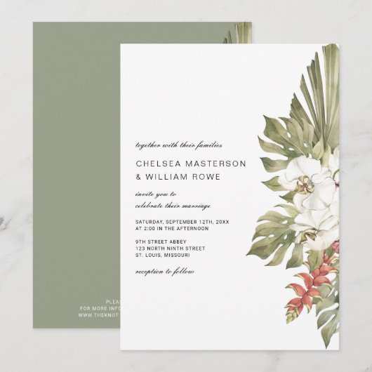 Tropische orchidee bloemenbruiloft kaart (Voorkant / Achterkant)