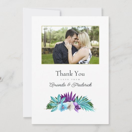 Tropische orchidee bruiloft foto bedankkaart (Voorkant)