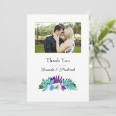 Tropische orchidee bruiloft foto bedankkaart (Staand voorkant)