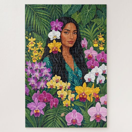 Tropische orchidee dame schilderij Xlrg Legpuzzel (Verticaal)